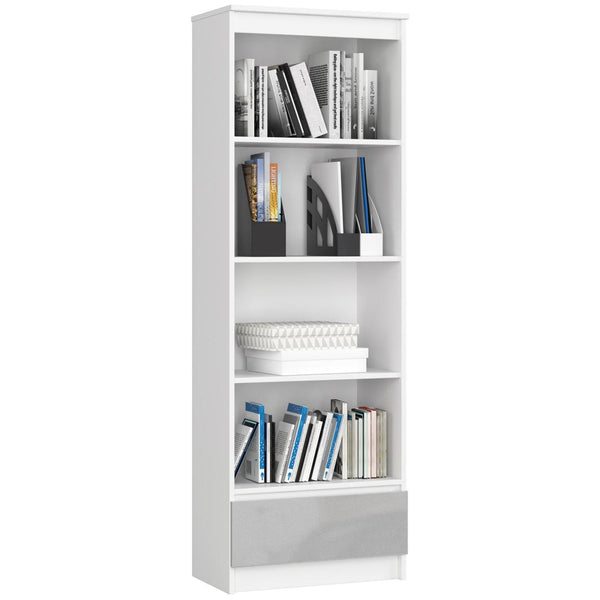 Biblioteca cu 1 sertar 4 rafturi 60 x 180 x 35 alb, gri