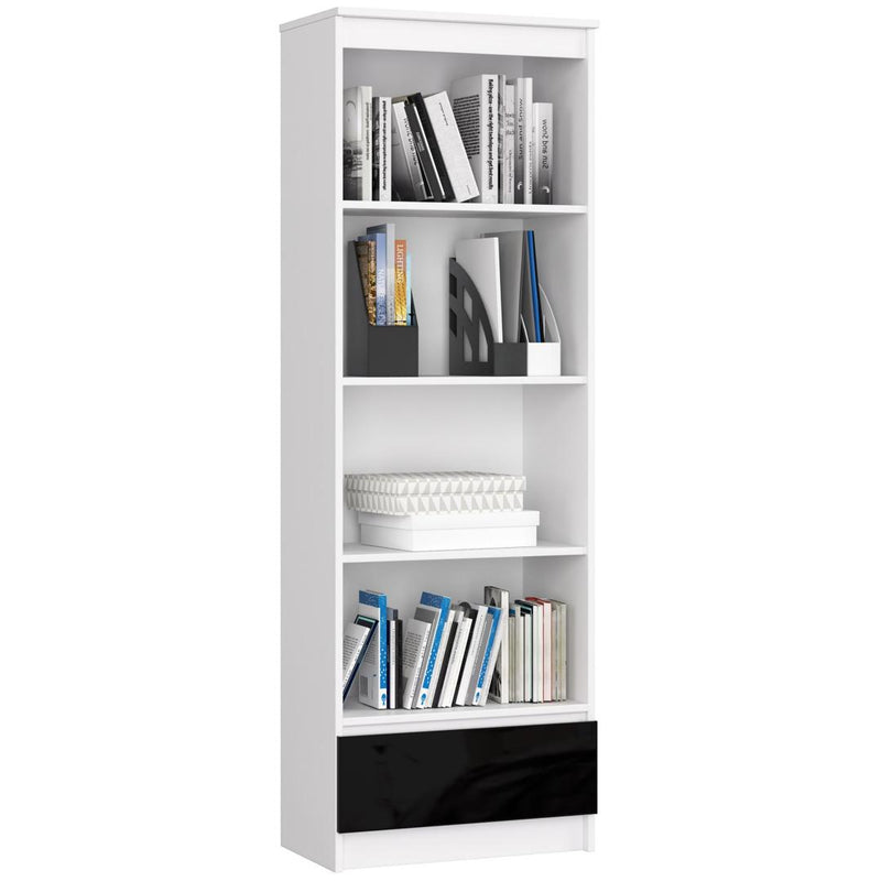 Biblioteca cu 1 sertar 4 rafturi 60 x 180 x 35 alb, negru