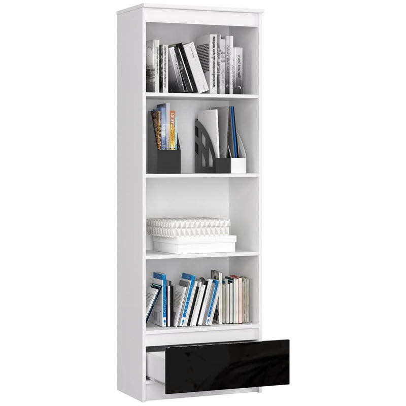 Dulap biblioteca cu 1 sertar 4 rafturi 60 x 180 x 35 cm alb, negru