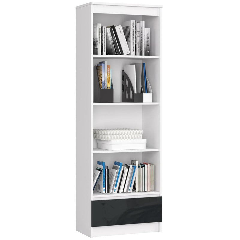 Biblioteca cu 1 sertar 4 rafturi 60 x 180 x 35 alb, negru