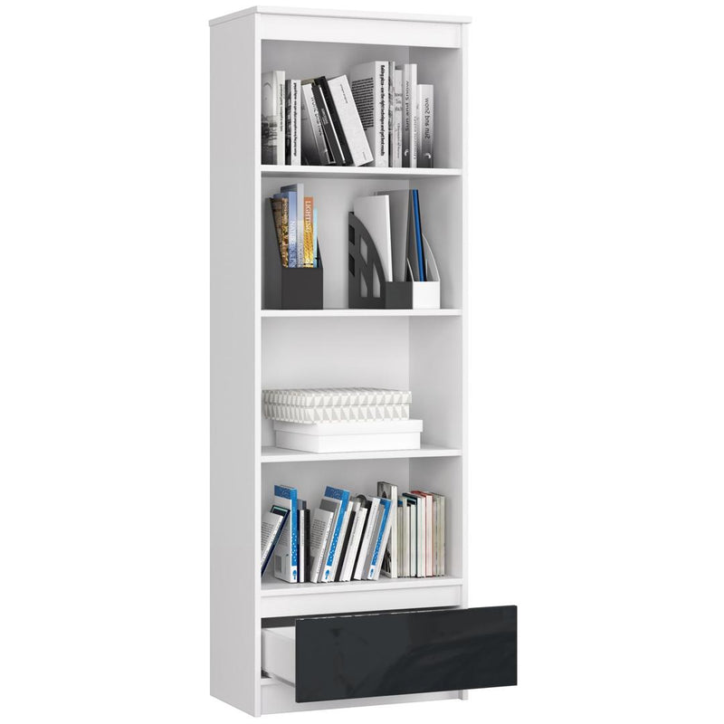 Dulap biblioteca cu 1 sertar 4 rafturi 60 x 180 x 35 cm alb, antracit lucios