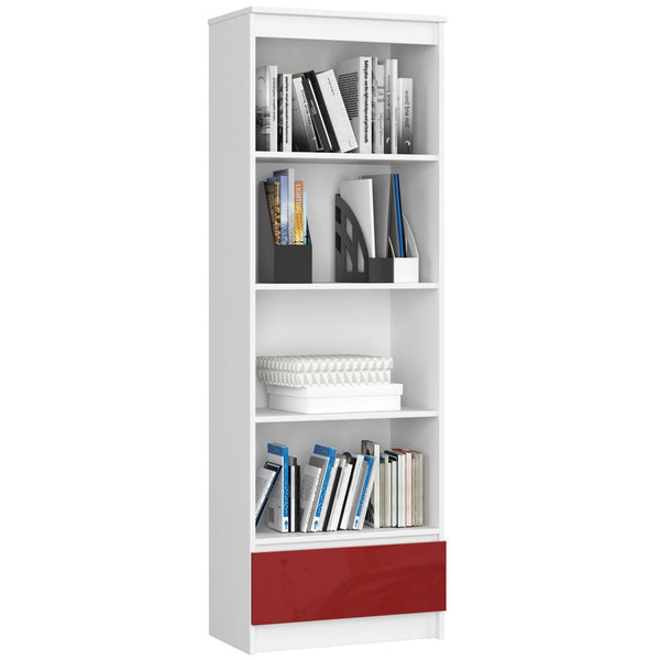 Biblioteca cu 1 sertar 4 rafturi 60 x 180 x 35 alb, rosu