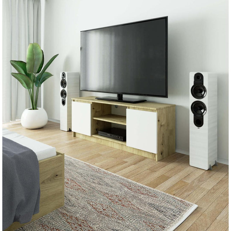 Comoda TV cu 2 usi si 2 rafturi 140 x 55 x 40 cm sonoma, alb