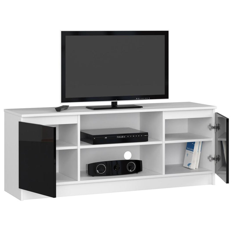 Comoda TV cu 2 usi si 2 rafturi 140 x 55 x 40 cm alb, negru