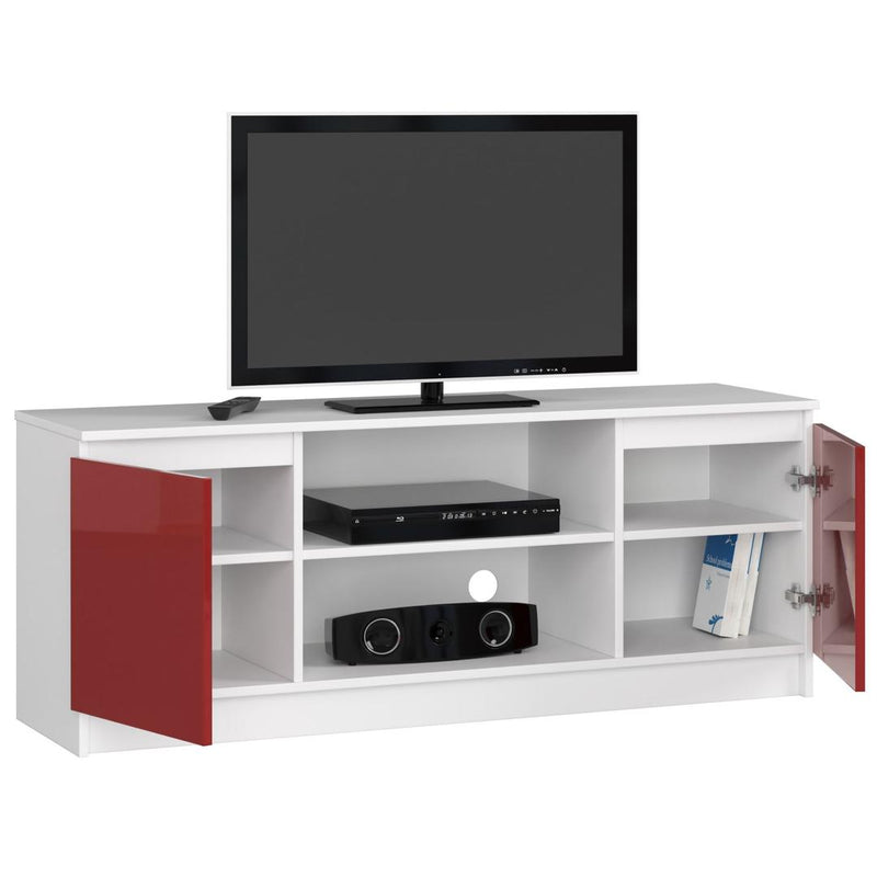 Comoda TV cu 2 usi si 2 rafturi 140 x 55 x 40 cm alb, rosu