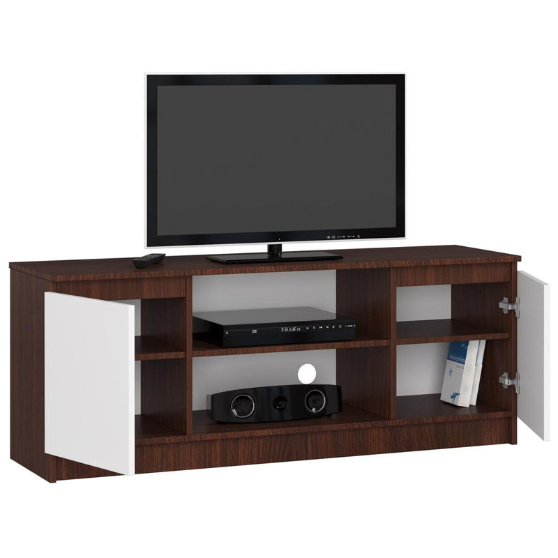 Comoda TV cu 2 usi si 6 rafturi 140 x 40 x 55 cm wenge, alb