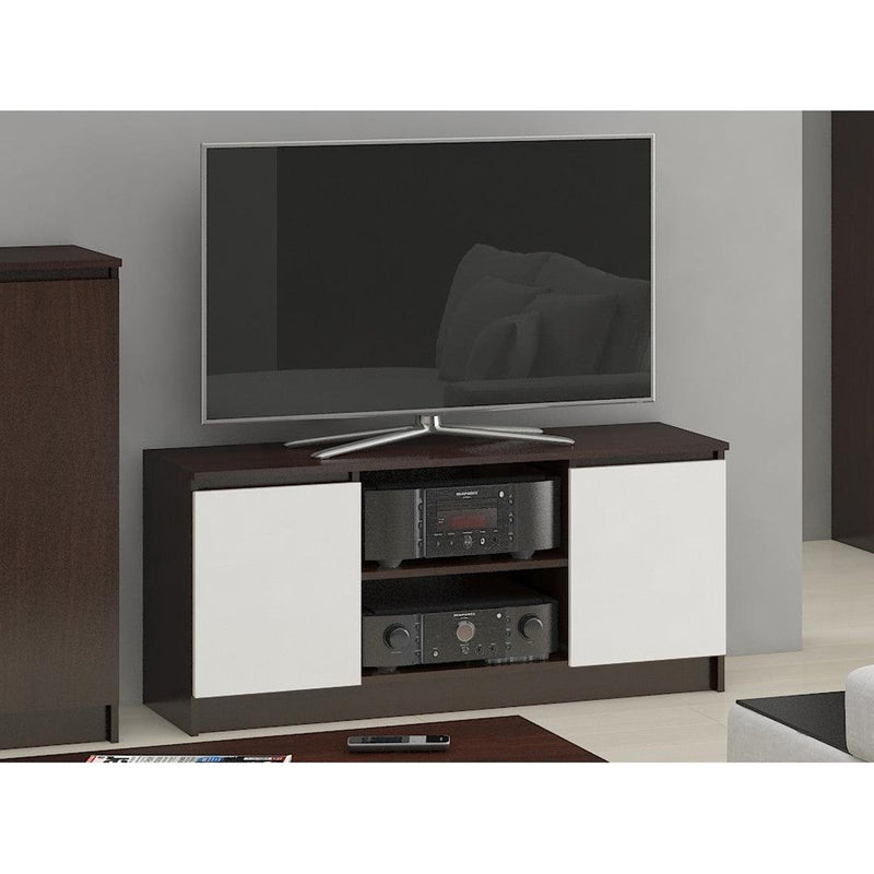 Comoda TV cu 2 usi si 6 rafturi 140 x 40 x 55 cm wenge, alb