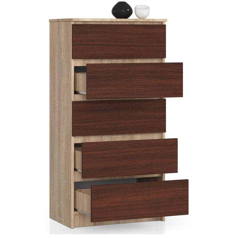 Comoda cu 5 sertare 60 x 121 x 40 cm sonoma, wenge