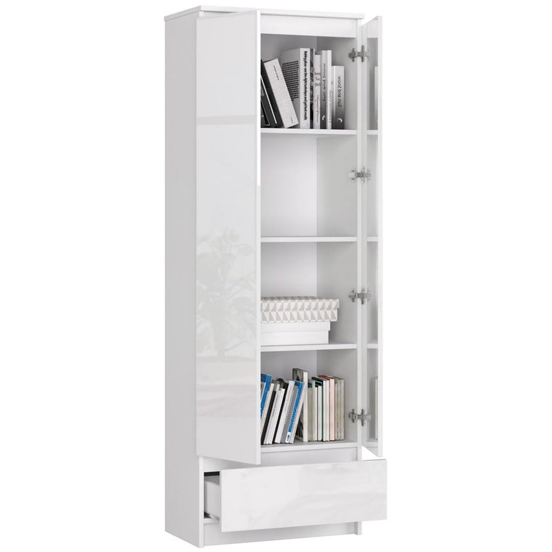 Dulap biblioteca cu 2 usi si 1 sertar 60 x 180 x 35 cm alb, alb lucios