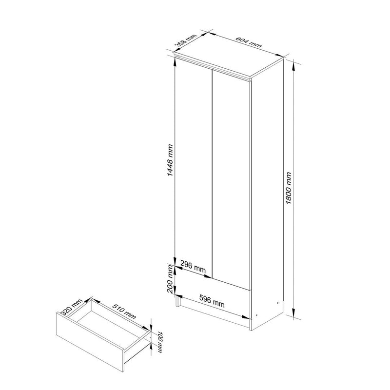 Dulap biblioteca cu 2 usi si 1 sertar 60 x 180 x 35 cm alb, alb lucios