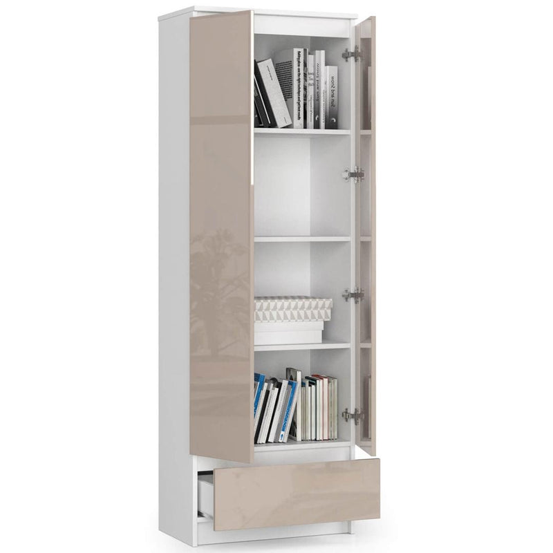 Dulap biblioteca cu 2 usi 1 sertar si 4 rafturi 60 x 180 x 35 cm alb, capuccino