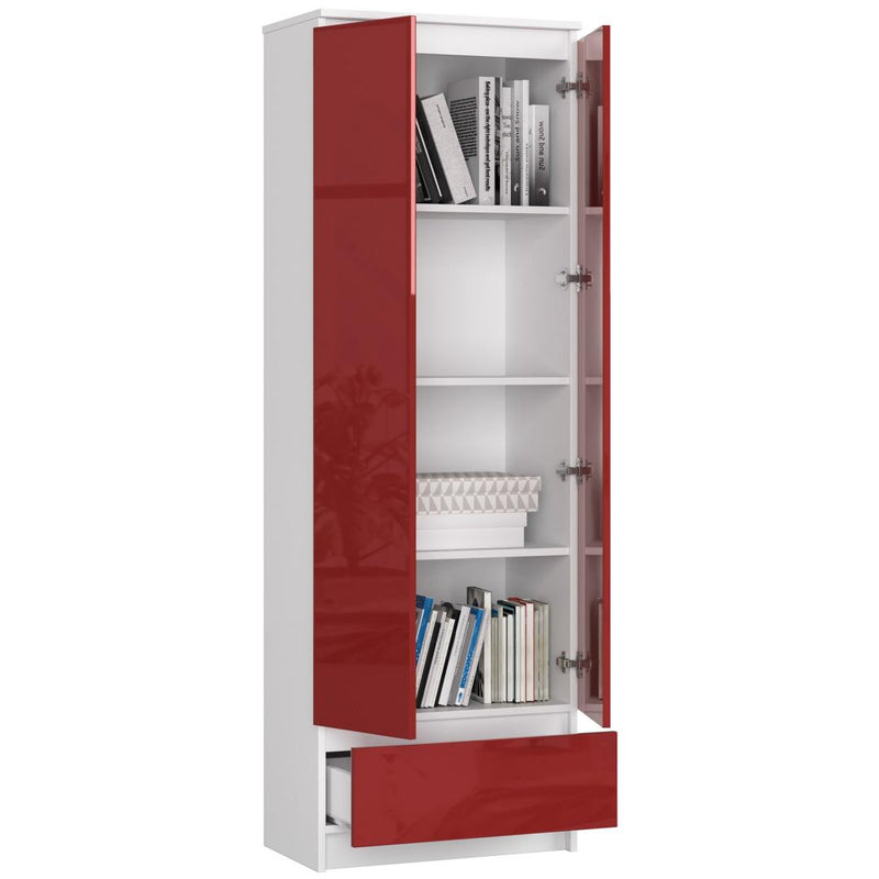 Dulap biblioteca cu 2 usi 1 sertar si 4 rafturi  60 x 180 x 35 alb, rosu