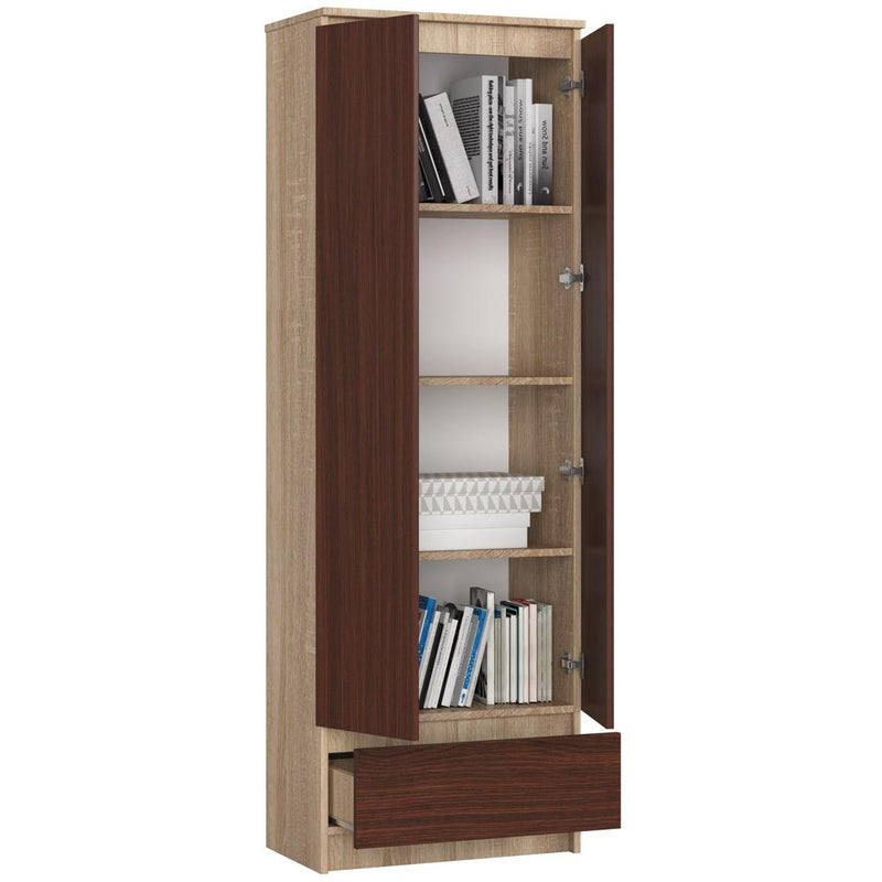 Dulap biblioteca cu 2 usi 1 sertar si 4 rafturi 60 x 180 x 35 cm sonoma, wenge