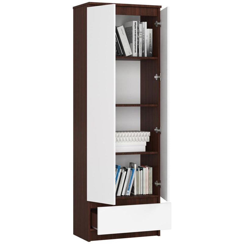 Dulap biblioteca cu 2 usi 1 sertar si 4 rafturi 60 x 180 x 35 cm wenge, alb