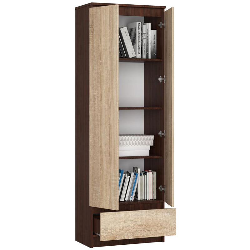 Dulap biblioteca cu 2 usi 1 sertar si 4 rafturi 60 x 180 x 35 cm wenge, sonoma