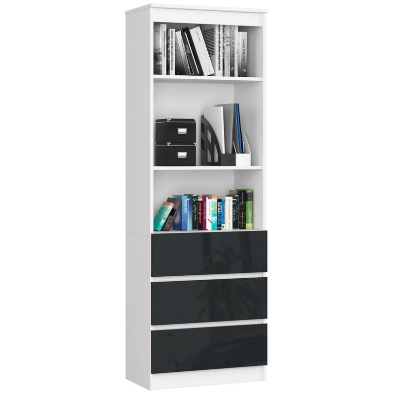 Biblioteca cu 3 sertare 2 rafturi 60 x 180 x 35 alb, negru