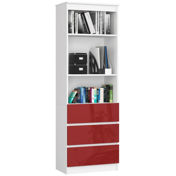 Biblioteca cu 3 sertare 2 rafturi 60 x 180 x 35 alb, rosu