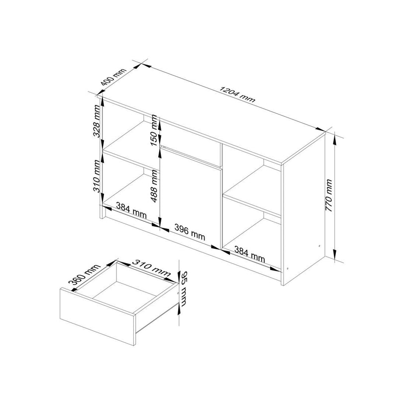 Comoda cu 1 usa si 1 sertar 120 x 77 x 40 cm alb