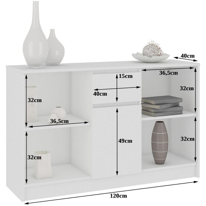 Comoda cu 1 usa si 1 sertar 120 x 77 x 40 cm alb