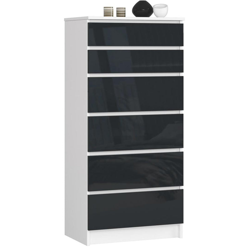 Comoda cu 6 sertare 60 x 130 x 40 alb, negru