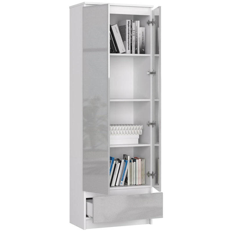 Dulap biblioteca cu 2 usi si 1 sertar 60 x 180 x 35 cm alb, gri