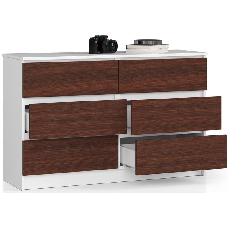 Comoda cu 6 sertare 120 x 77 x 40 cm alb, wenge