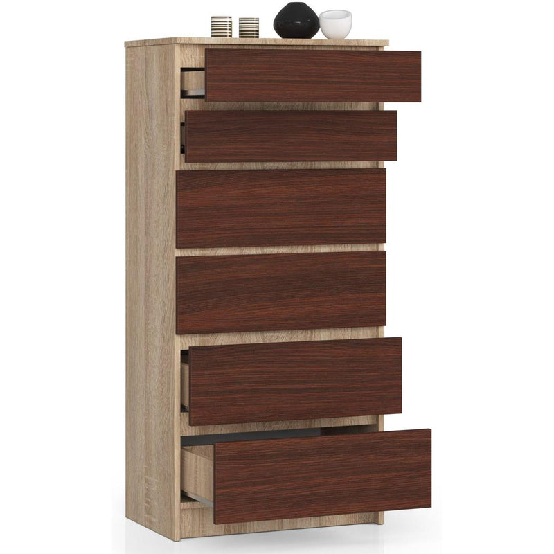 Comoda cu 6 sertare 60 x 130 x 40 cm sonoma, wenge