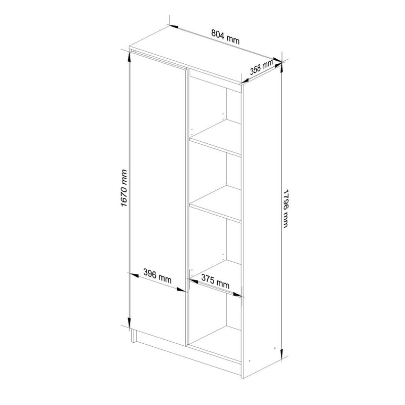 Dulap biblioteca cu 1 usa 8 rafturi 80 x 180 x 35 cm alb, gri