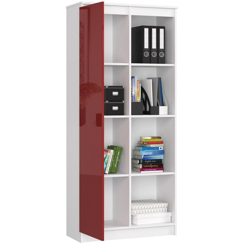 Dulap biblioteca cu 1 usa 4 rafturi 80 x 180 x 35 cm alb, rosu