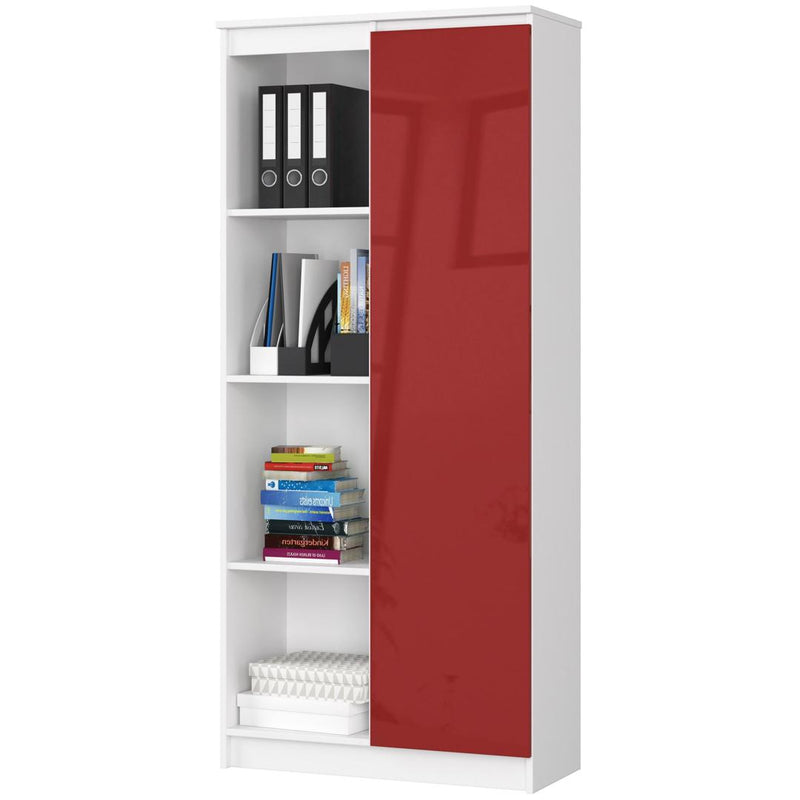 Dulap biblioteca cu 1 usa 4 rafturi 80 x 180 x 35 cm alb, rosu