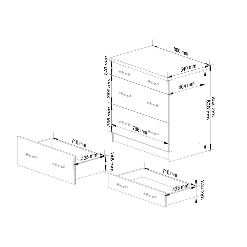 Dulap de bucatarie Lima cu 3 sertare 80 x 82 x 44.5 cm alb, sonoma