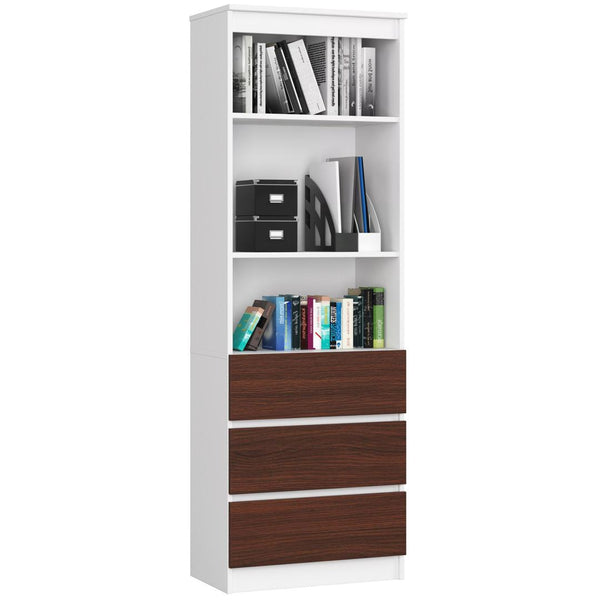 Biblioteca cu 3 sertare 2 rafturi 60 x 180 x 35 alb, wenge