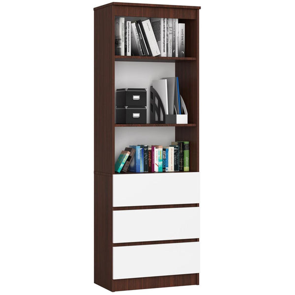 Biblioteca cu 3 sertare 2 rafturi 60 x 180 x 35 wenge, alb