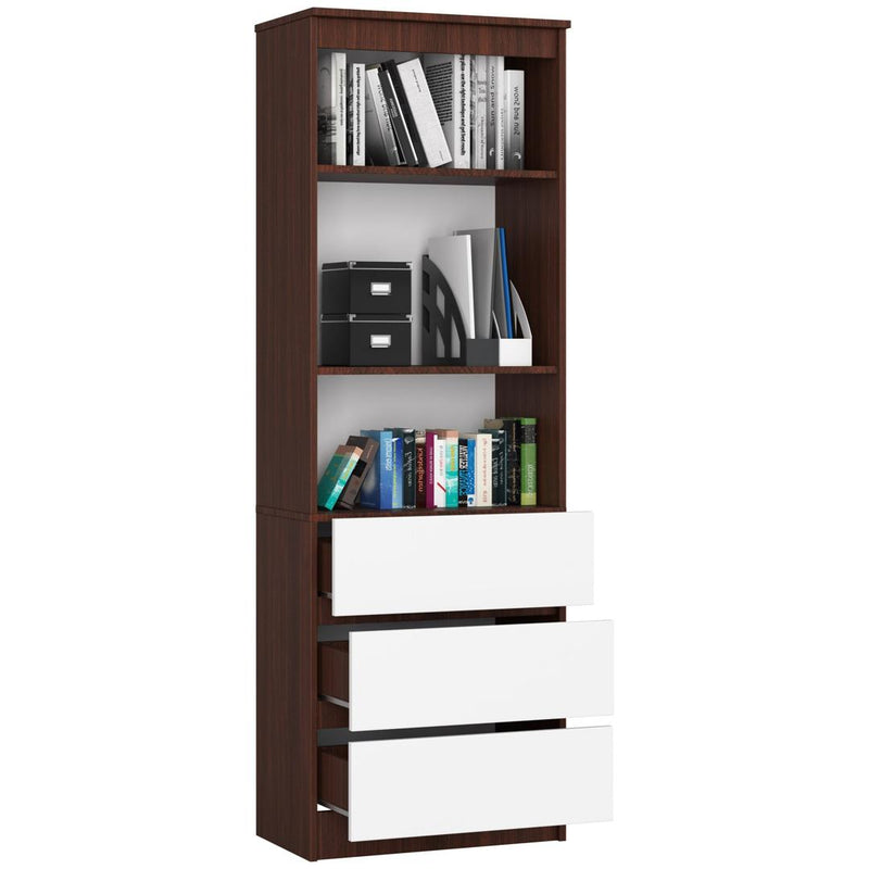 Dulap biblioteca cu 3 sertare 2 rafturi 60 x 180 x 35 cm wenge, alb