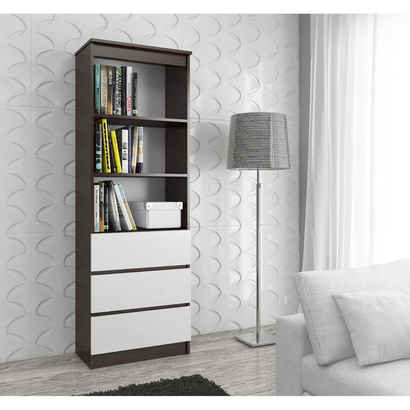 Dulap biblioteca cu 3 sertare 2 rafturi 60 x 180 x 35 cm wenge, alb