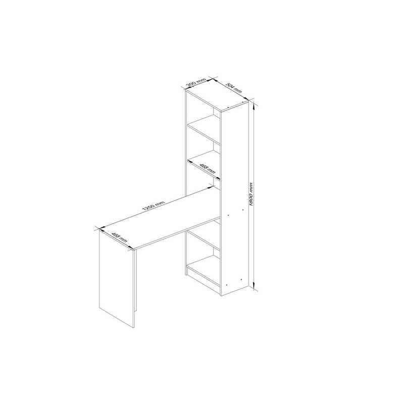 Corp biblioteca cu birou Smart 125 x 180 x 50 cm arin