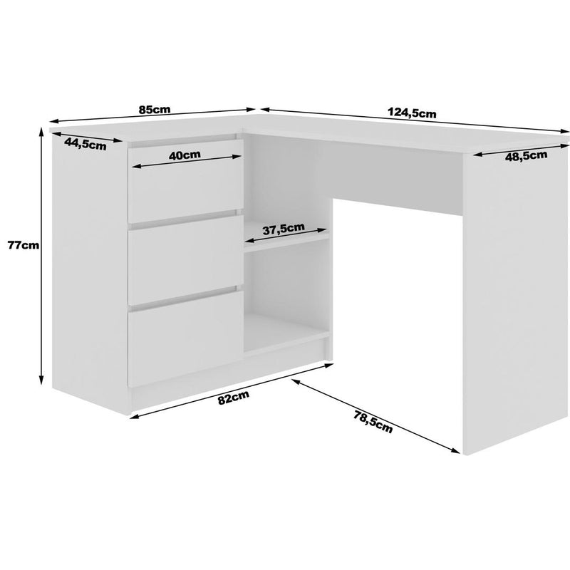 Birou calculator pe colt stanga cu 3 sertare 124 x 77 x 85 cm stejar craft