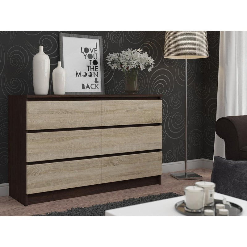 Comoda cu 6 sertare 138 x 77 x 40 cm wenge, sonoma