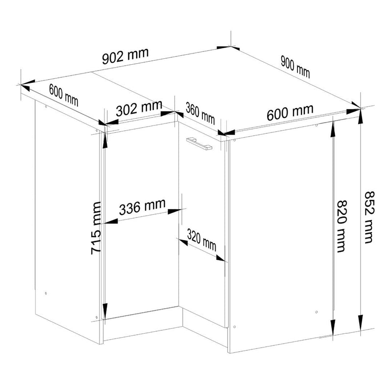 Dulap de bucatarie Oliwia pe colt cu 2 usi 90 x 82 - 85 x 46 cm alb