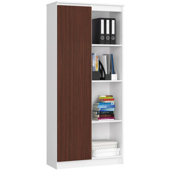 Biblioteca cu 1 usa 4 rafturi 80 x 180 x 35 alb, wenge