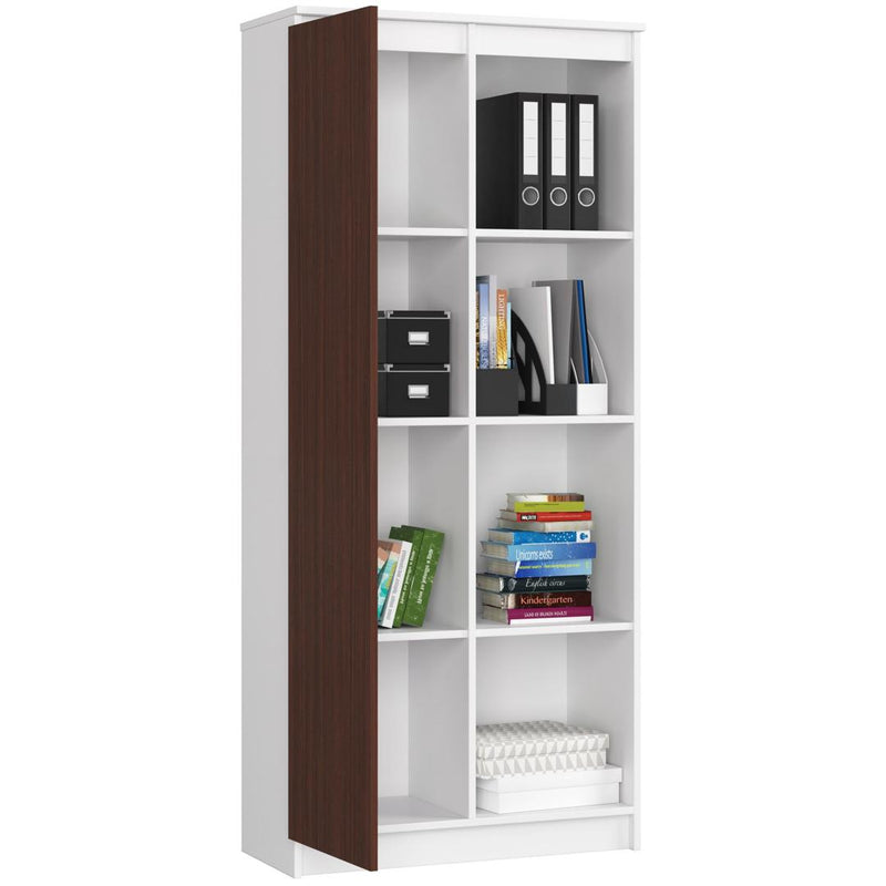 Dulap biblioteca cu 1 usa si 4 rafturi 80 x 180 x 35 cm alb, wenge