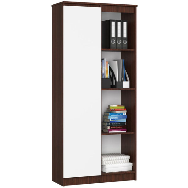 Biblioteca cu 1 usa 4 rafturi 80 x 180 x 35 wenge, alb