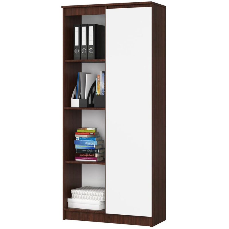 Dulap biblioteca cu 1 usa si 4 rafturi 80 x 180 x 35 cm wenge, alb