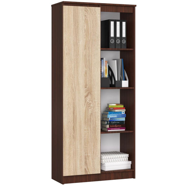 Biblioteca cu 1 usa 4 rafturi 80 x 180 x 35 wenge, stejar