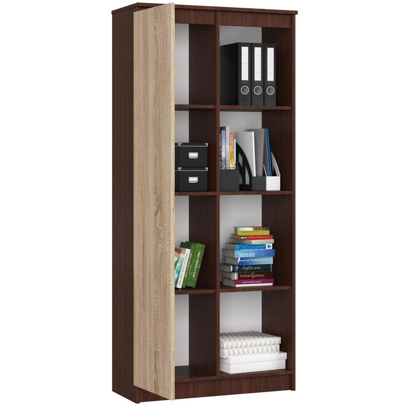 Dulap biblioteca cu 1 usa si 4 rafturi 80 x 180 x 35 cm wenge, sonoma