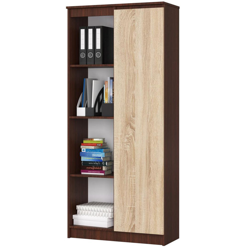 Dulap biblioteca cu 1 usa si 4 rafturi 80 x 180 x 35 cm wenge, sonoma