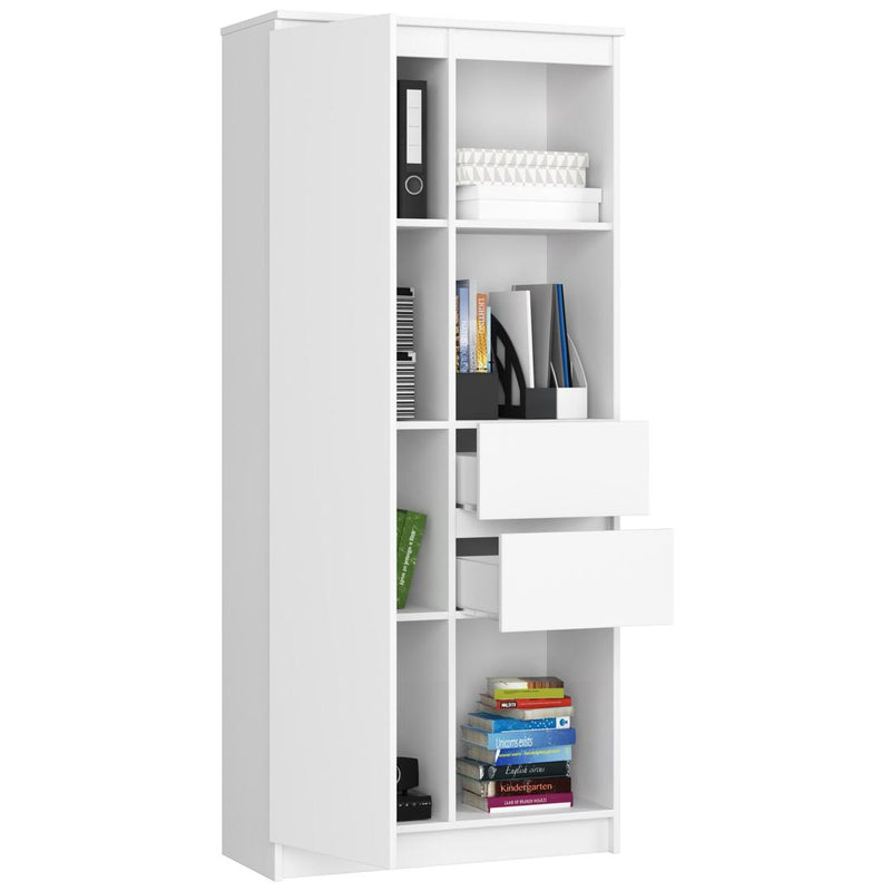 Dulap biblioteca cu 1 usa 2 sertare si 4 rafturi 80 x 35 x 180 cm alb