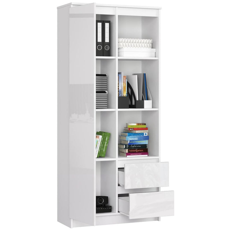 Dulap biblioteca cu 1 usa 2 sertare si 4 rafturi 80 x 35 x 180 cm alb, alb lucios