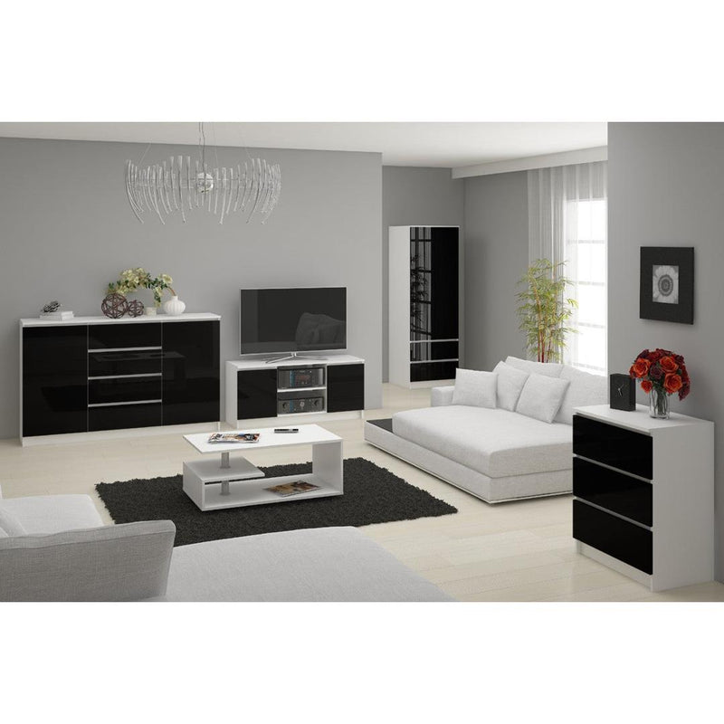 Comoda cu 6 sertare 138 x 77 x 40 cm alb, negru lucios