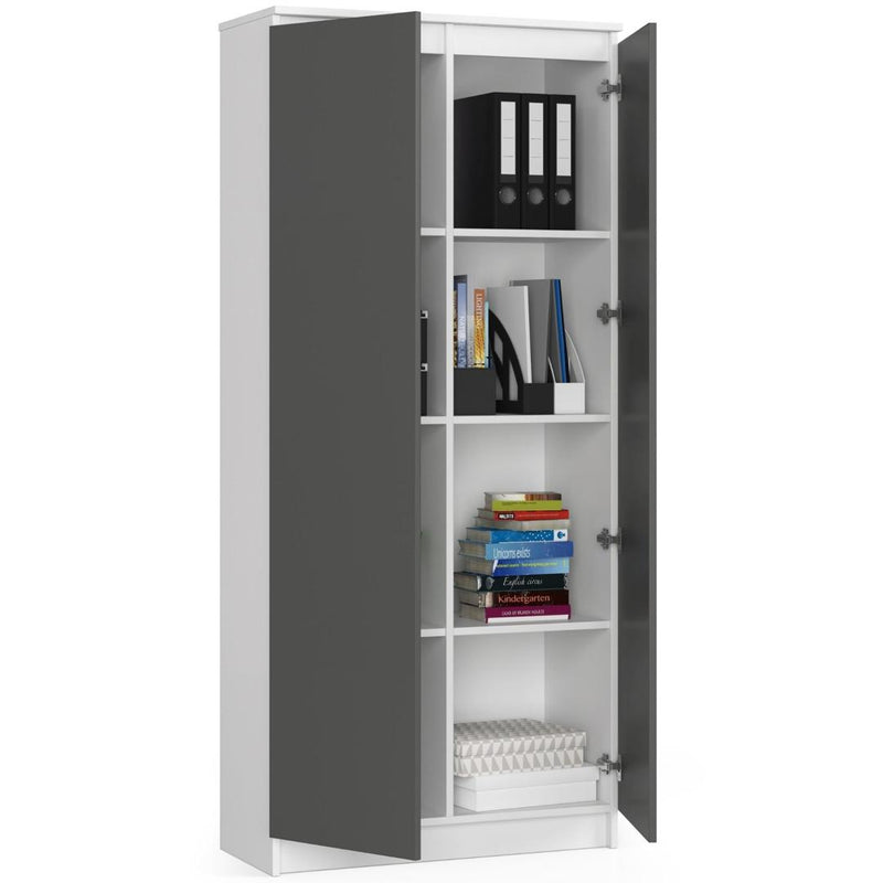 Dulap biblioteca cu 2 usi 8 rafturi 80 x 180 x 35 cm alb, antracit